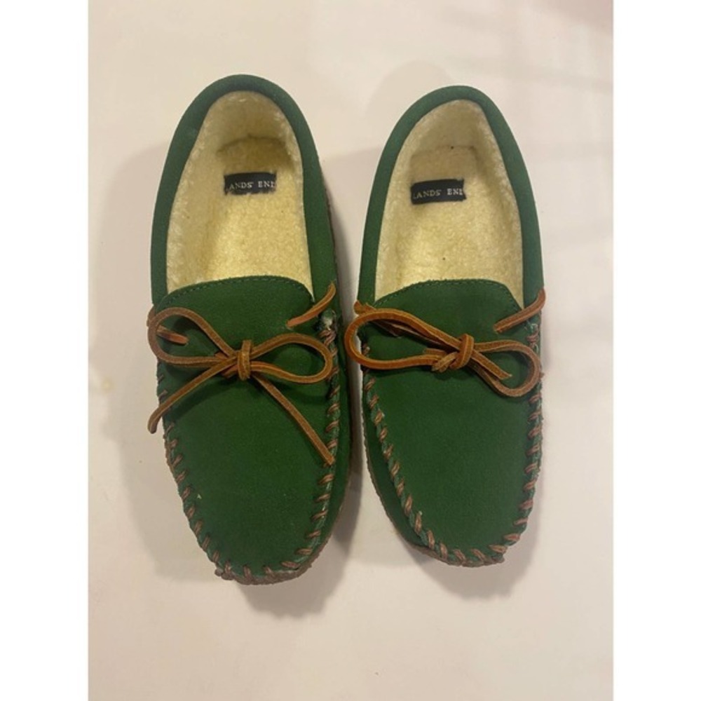 Lands End Green Kid's Leather Slippers Size 4M